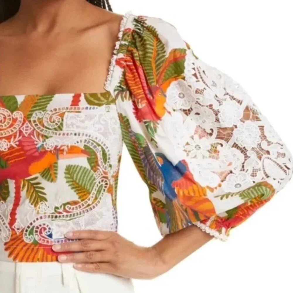 NWOT FARM Rio for Anthropologie Forest Birds Embroidered Top Blouse S $188